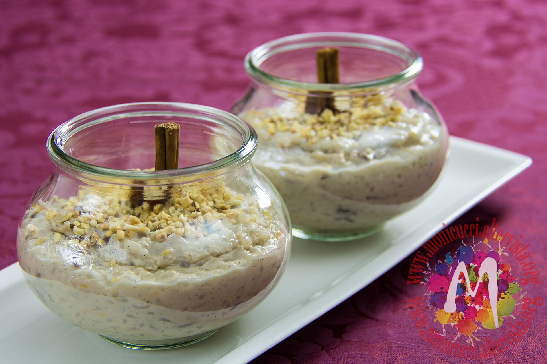 Budino di riso e latte di nocciola con arancia e cannella