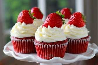 Cupcakes rossi con crema alla ricotta e fragole