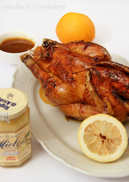 faraona al forno con miele al limone e agrumi