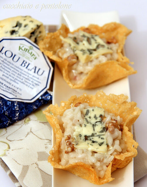 fattorie fiandino: risotto al lou blau, mascarpone e noci in cestini di gran kinara