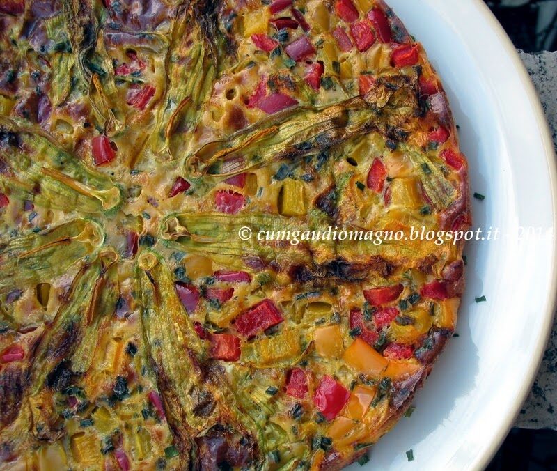 Frittata al forno con peperoni e fiori di zucca