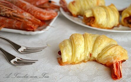 Gamberi con pancetta in crosta di sfoglia