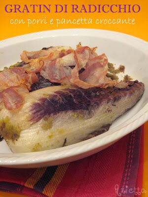Gratin di radicchio con porri e pancetta croccante
