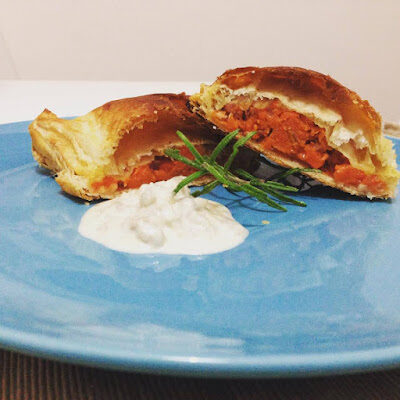 Mini strudel di zucca e speck con salsa al gorgonzola