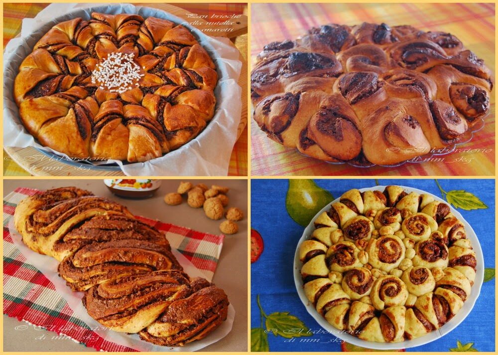 PAN BRIOCHE FARCITO DI NUTELLA E AMARETTI, IN FORMA DI FIORE O TRECCIA