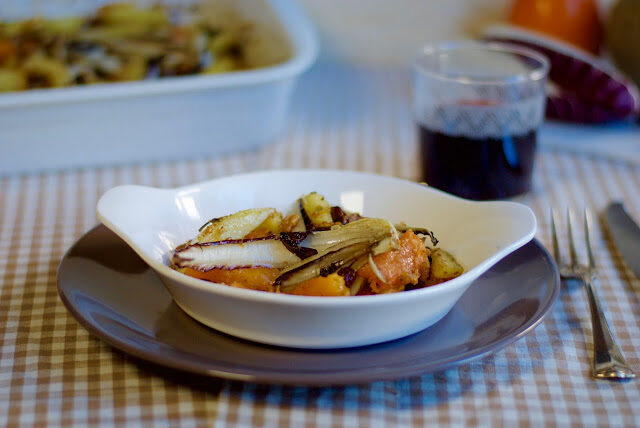 Ratatouille di zucca, patate e radicchio