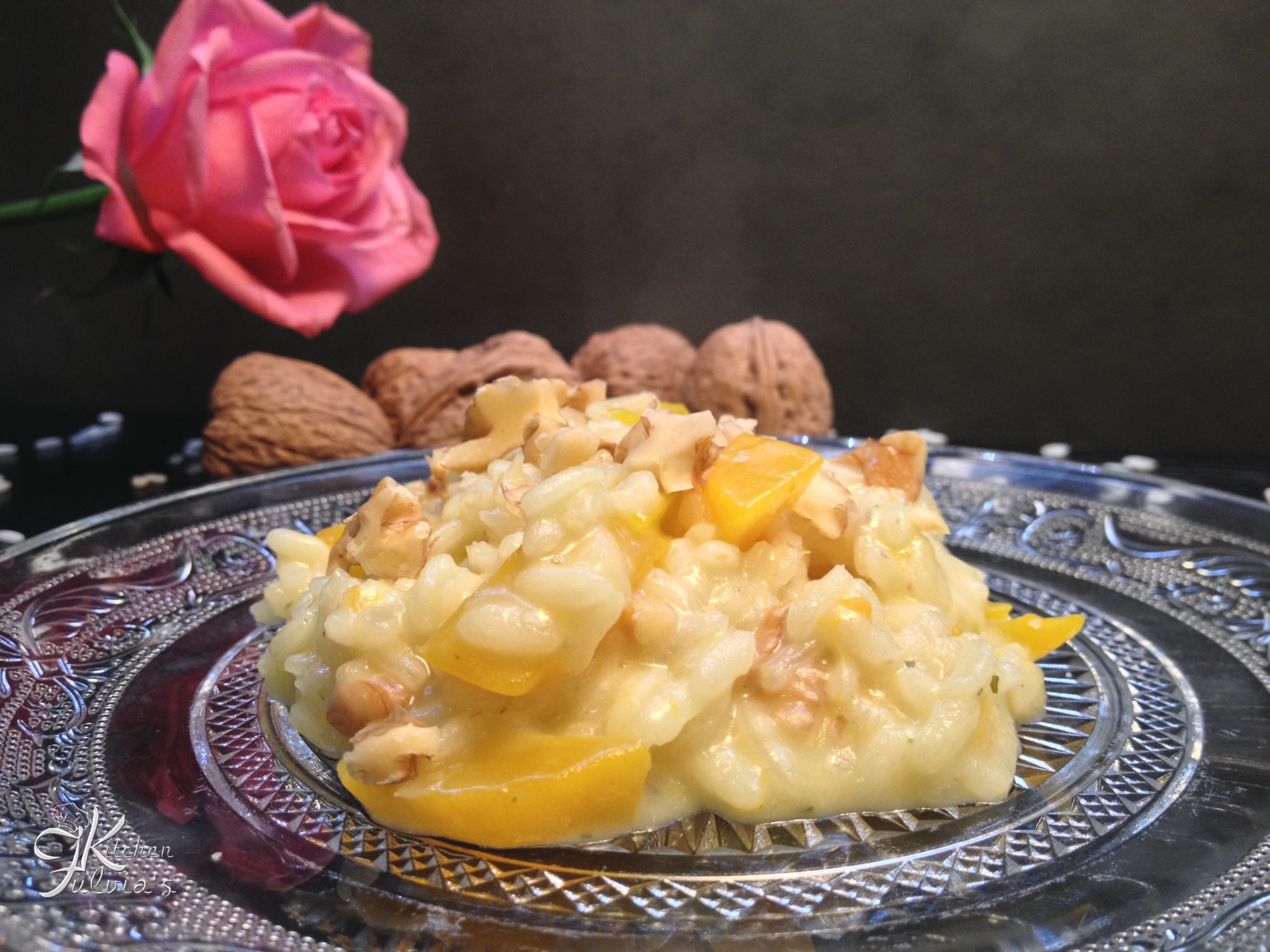Risotto con noci, zucca e caciotta