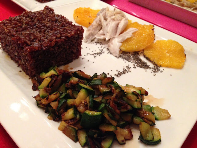 Senza Bimby, Branzino all’Arancia, Riso Rosso, Tartare di Zucchine, Semi di Chia