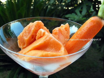 Sorbetto alla carota con limoncello e ricordo di vaniglia del Madagascar