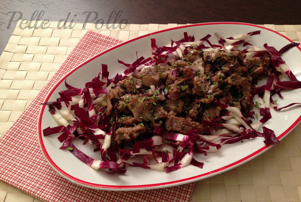 Straccetti di manzo con funghi e radicchio