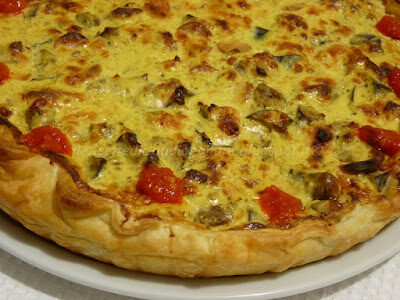 Torta salata con melanzane, ricotta, wurstel e profumo di aneto