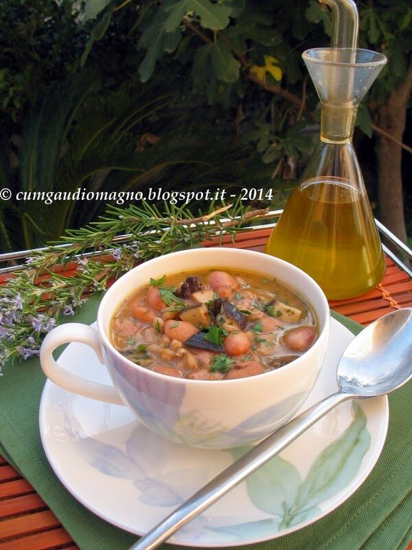 Zuppa di farro con funghi porcini e fagioli borlotti
