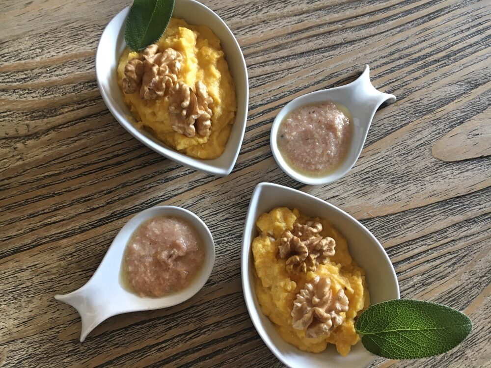 Antipastino saporito? Crema di zucca con cotto e noci