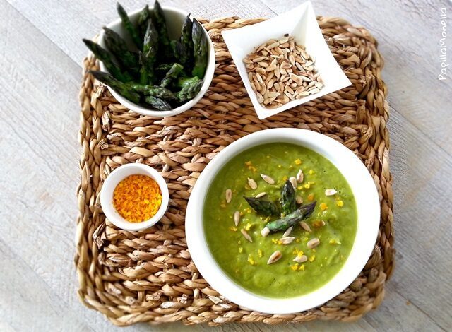 Asparagi in crema, girasole e scorza d’arancia