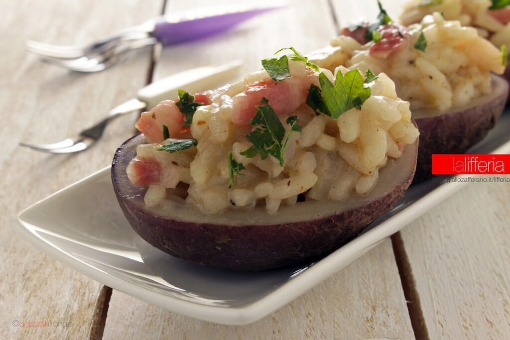 Barchette di patate con risotto al guanciale