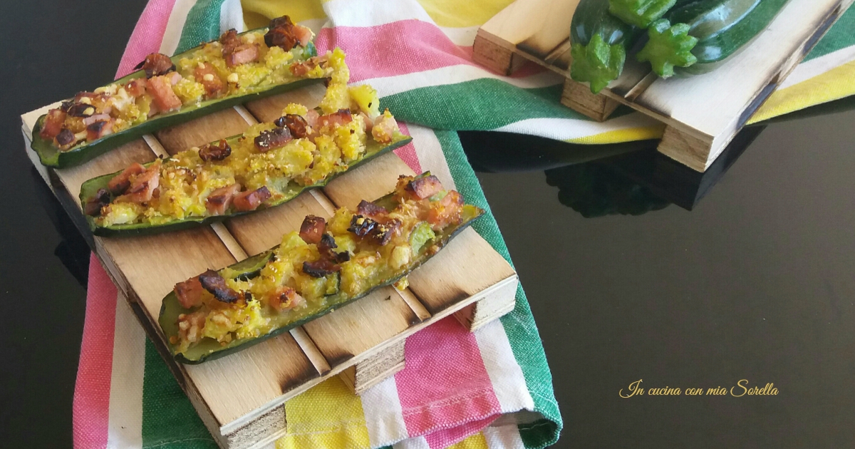 Barchette di zucchine ripiene di prosciutto cotto – ricetta contorno leggero