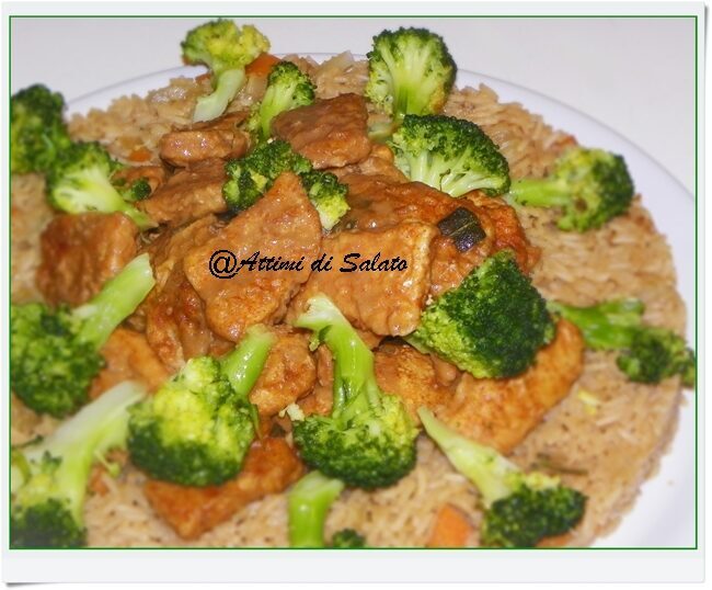 Basmati all’orientale con maiale al marsala e broccoletti