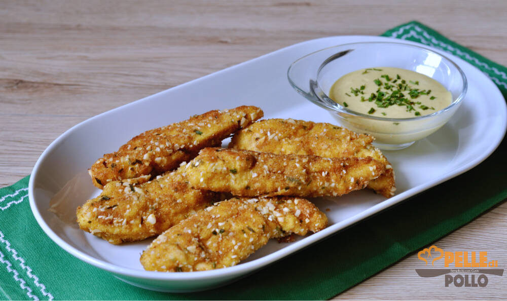 Bastoncini di pollo croccanti con salsa alla senape