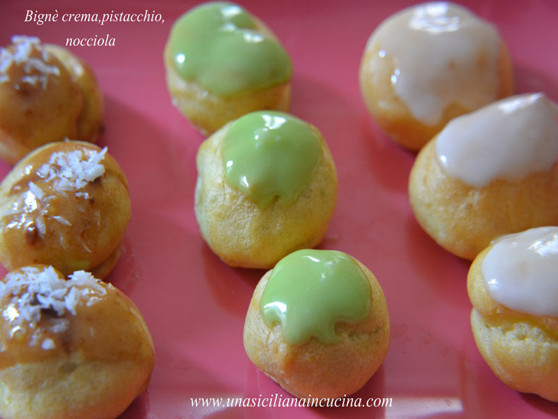 Bignè con crema, pistacchio e nocciola