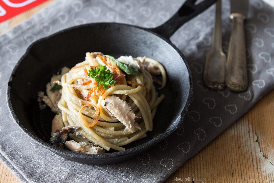 Bigoli con le sarde ubriache di grappa