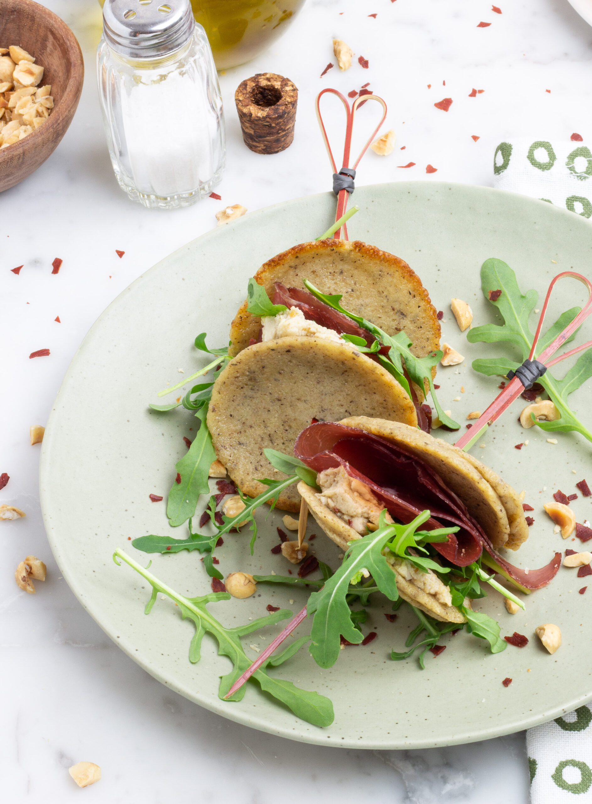 Blinis al grano saraceno con bresaola della valtellina igp
