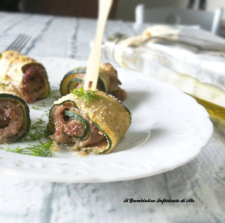 Bocconcini di carpaccio e zucchine al forno.