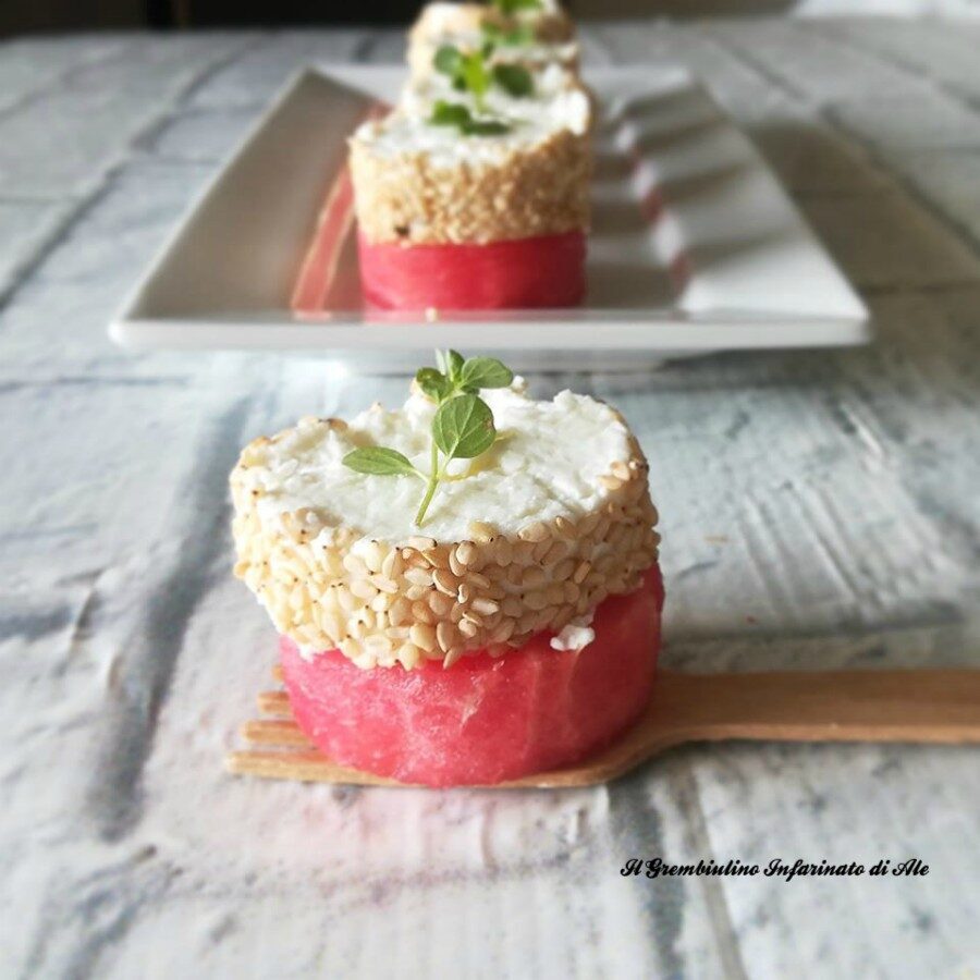 Bocconcini di cocomero e caprino