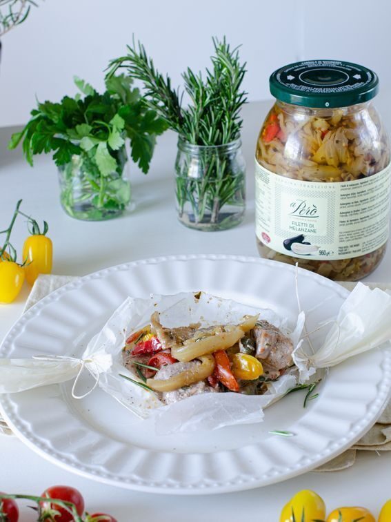 Bocconcini di tonno al cartoccio con filetti di melanzane de le conserve daune