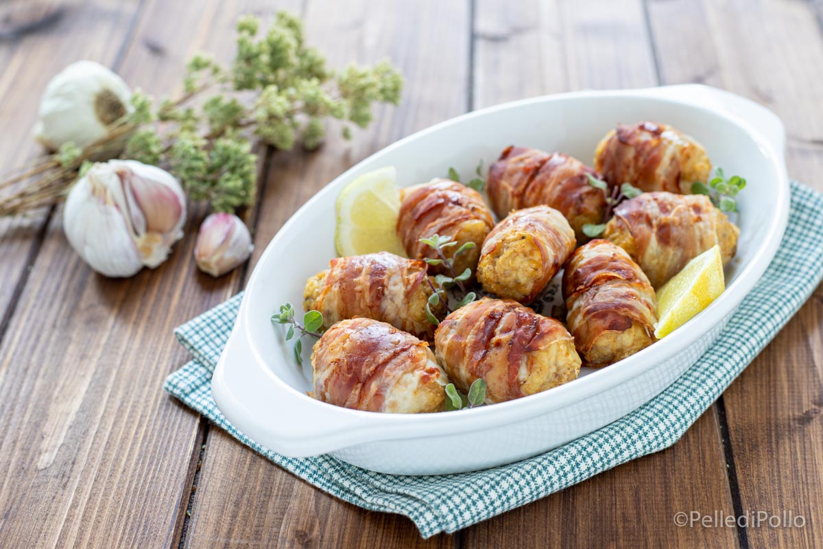 Bombette di pollo con pancetta al forno