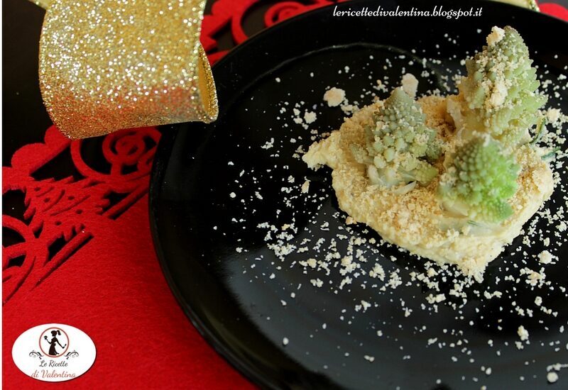 Boschetto innevato, broccolo romanesco su hummus di ceci con spolverata di nocciole
