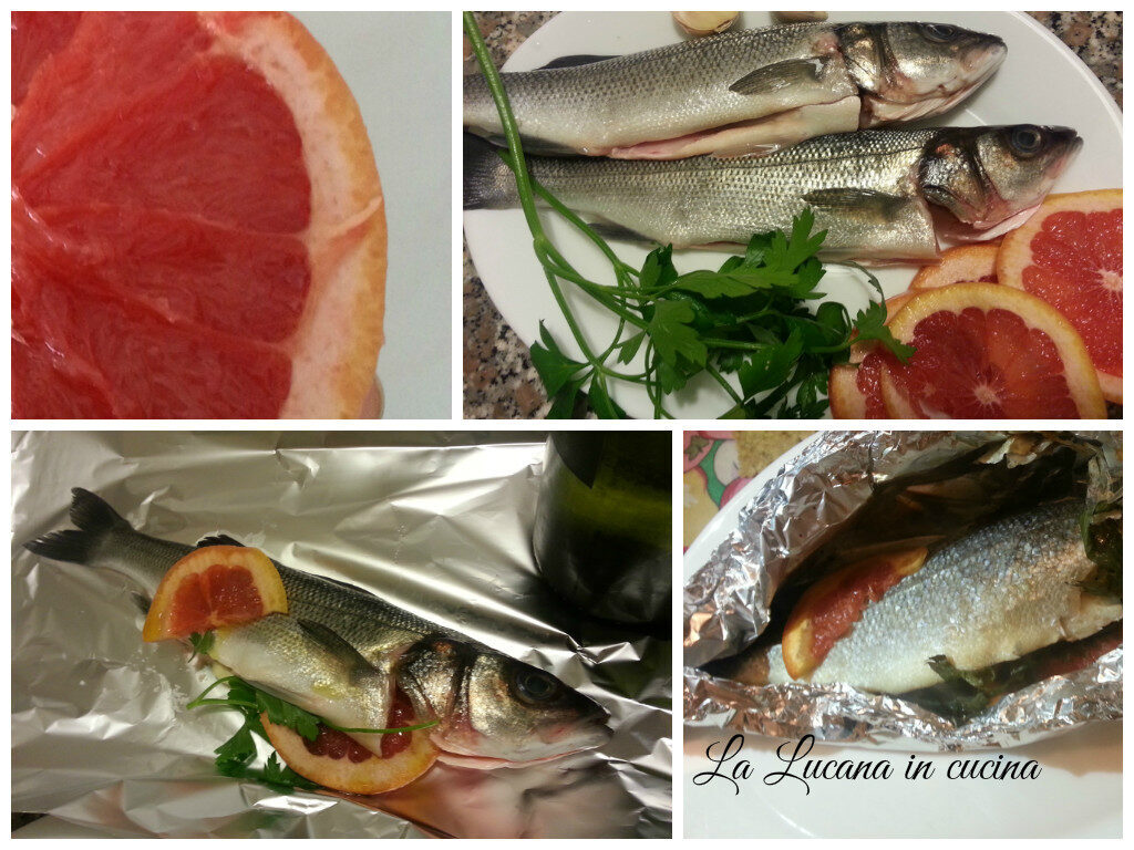 Branzino al pompelmo rosa al cartoccio