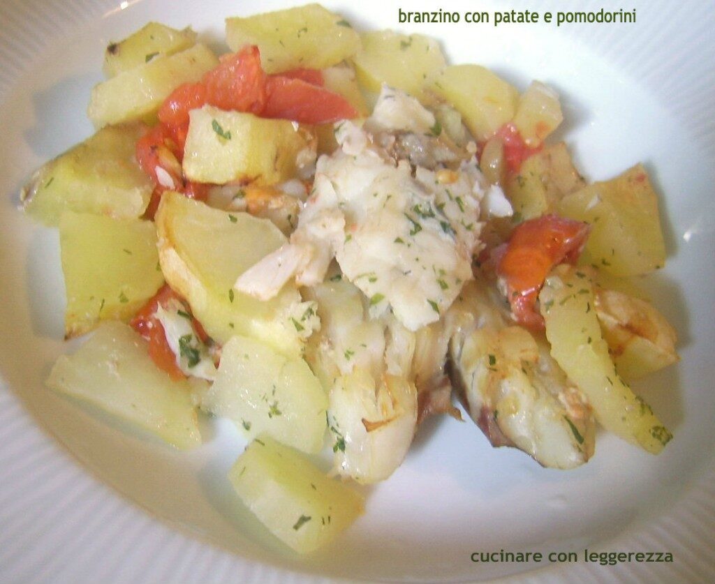 Branzino con patate e pomodorini