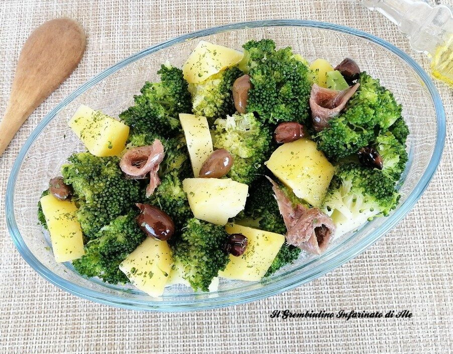 Broccolo in insalata con patate e olive taggiasche