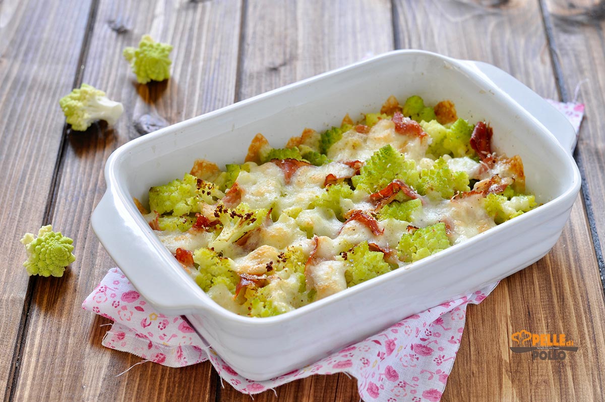 Broccolo romanesco gratinato al forno con speck