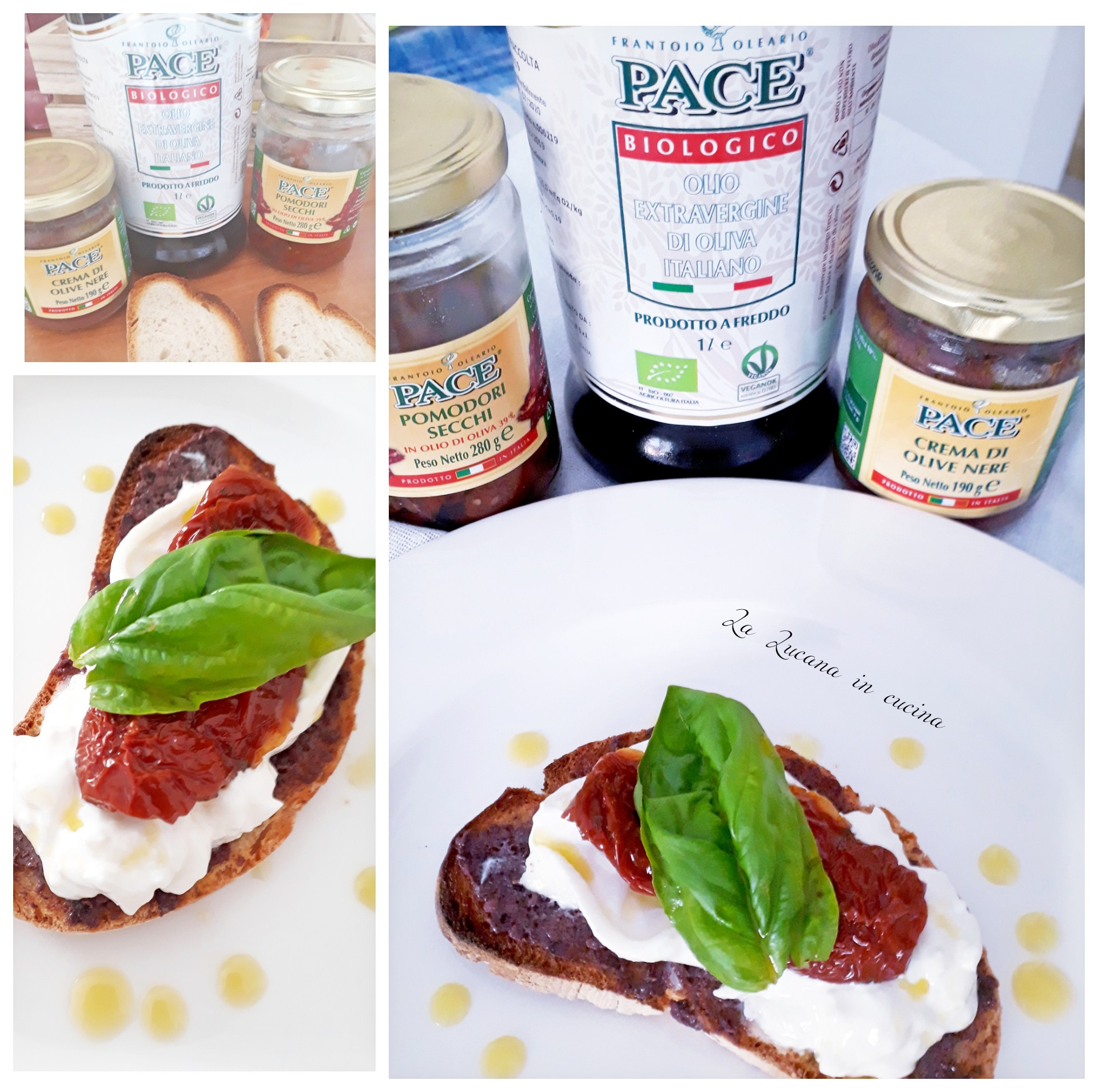 Bruschetta con crema di olive, burrata e pomodori secchi