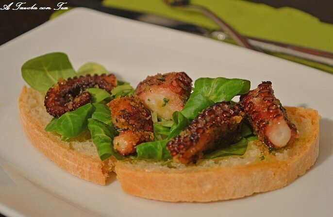 Bruschetta con polpo croccante