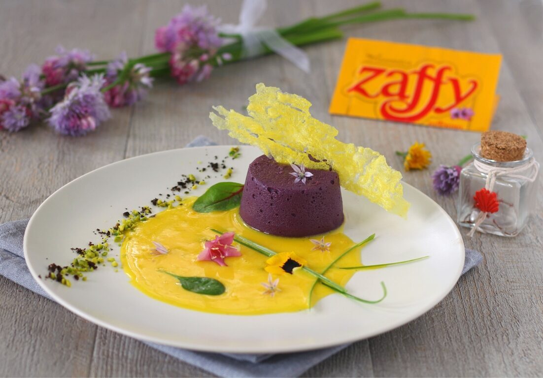 Budino salato con zafferano cremoso e croccante