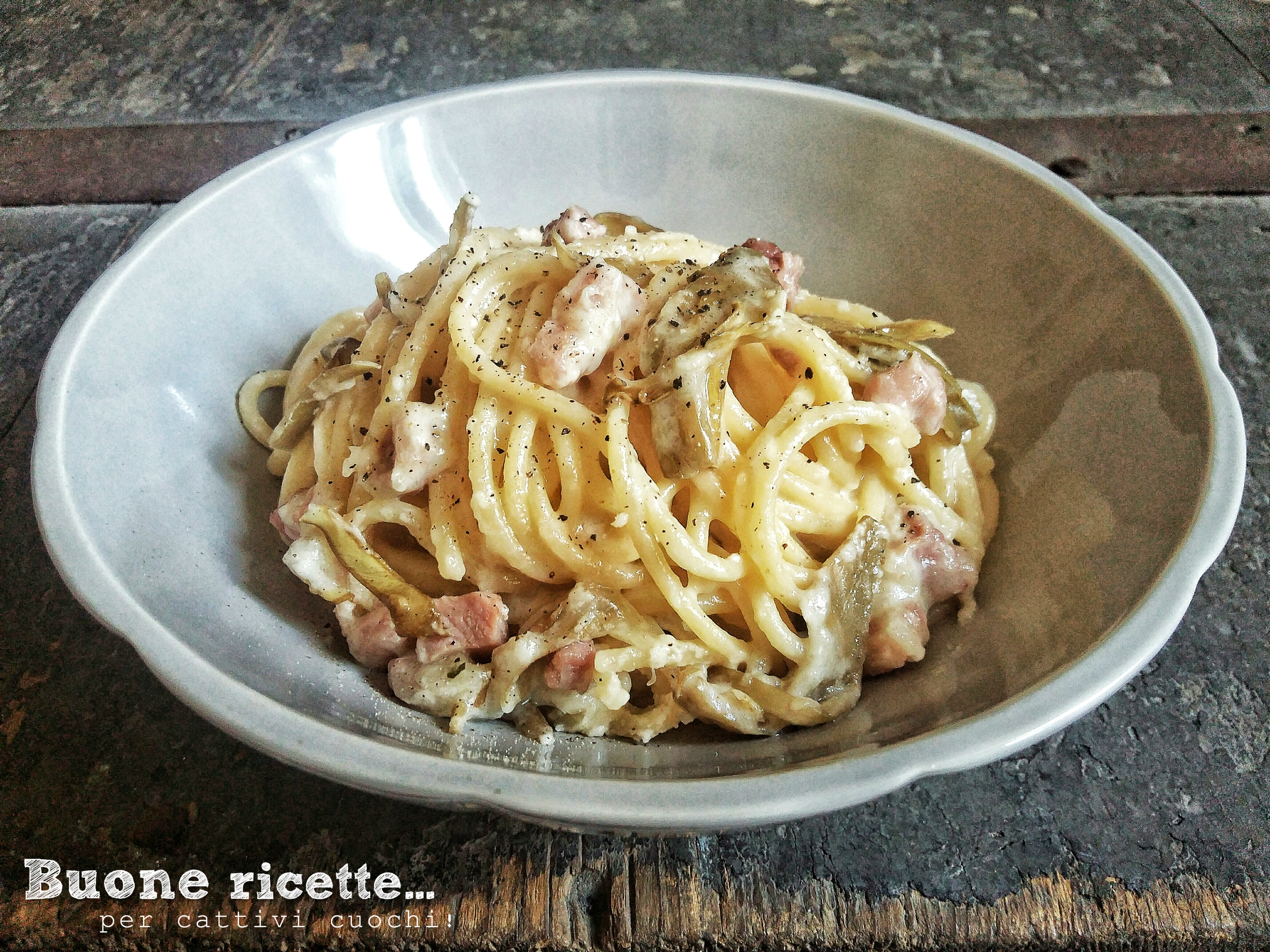 Cacio pepe carciofi e pancetta