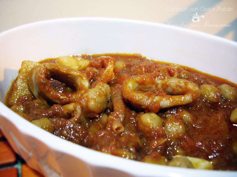 Calamari con ceci e patate