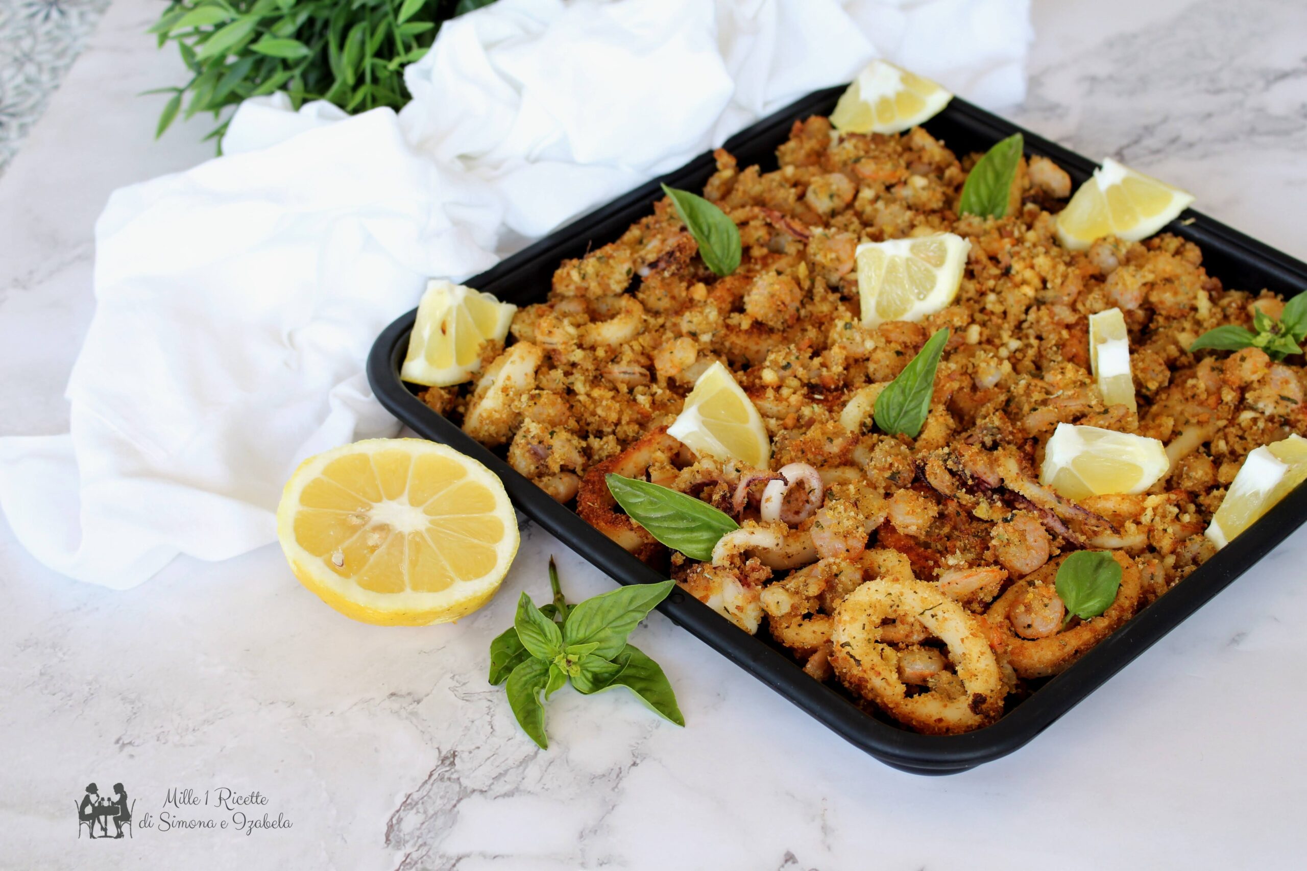 Calamari e gamberetti gratinati