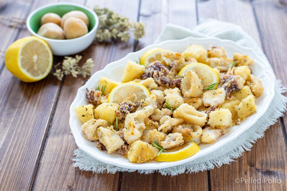 Calamari e patate gratinati al forno
