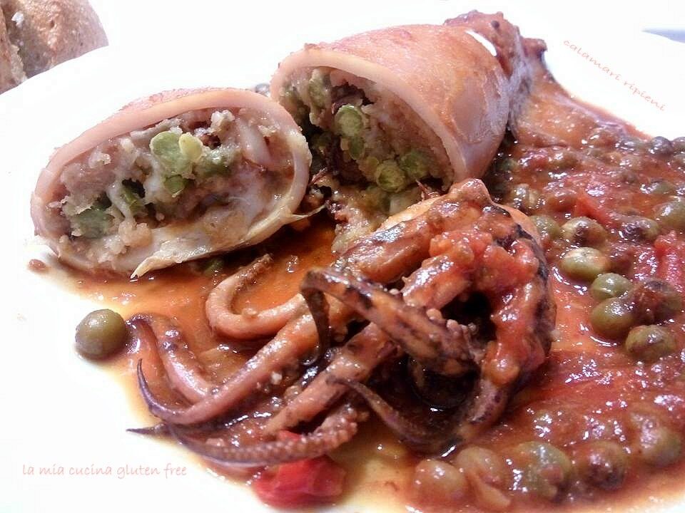 Calamari ripieni di piselli e caciotta