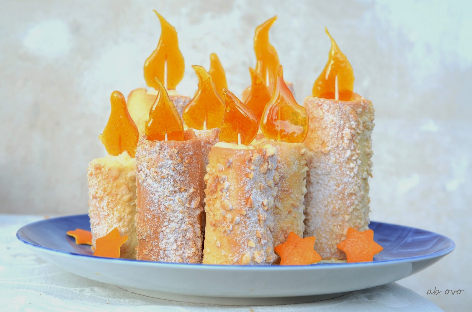 Candele di frolla con crema all’arancia e caramello