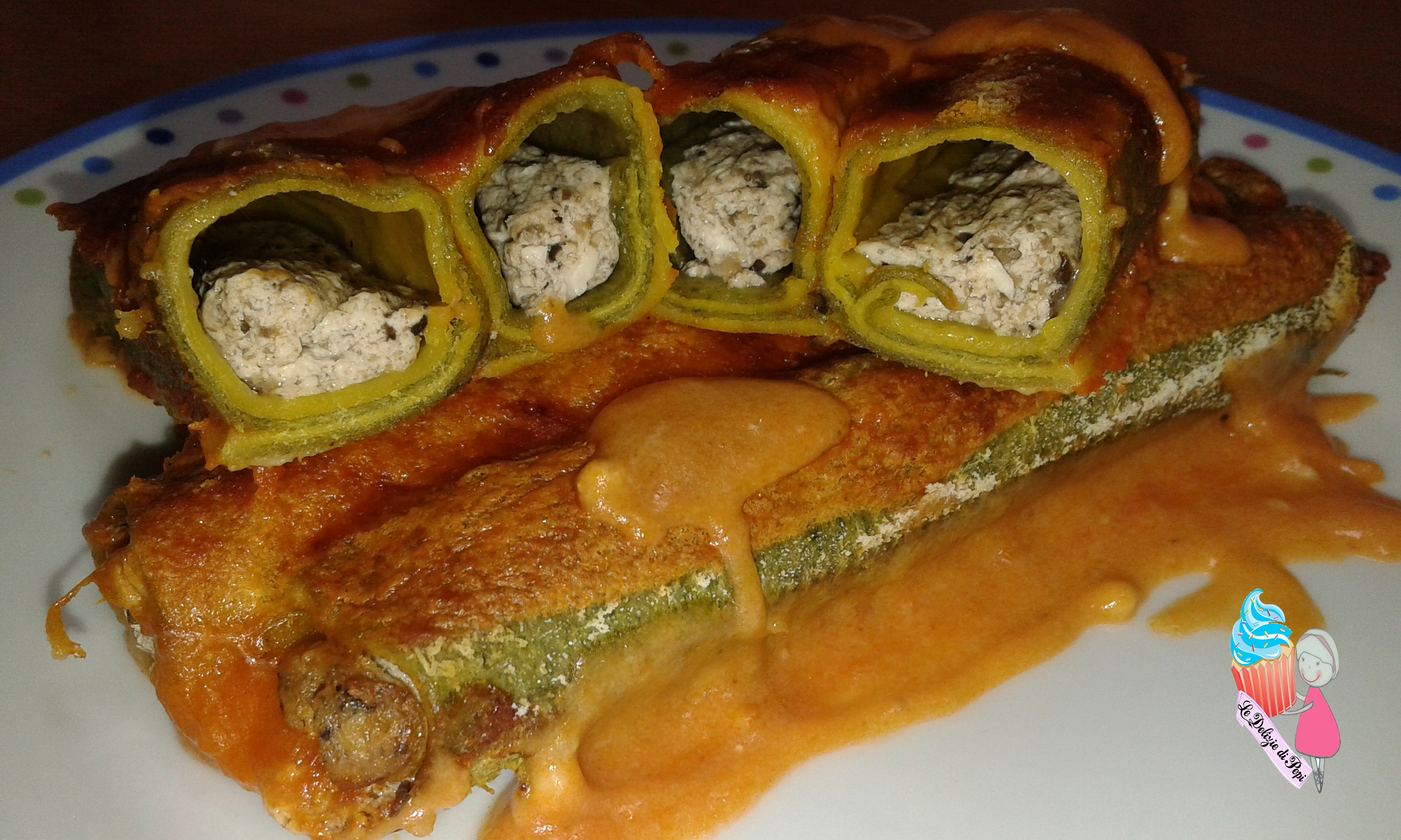 Cannelloni bicolore con ricotta e funghi