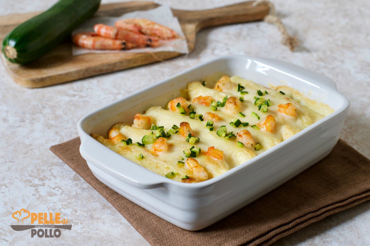 Cannelloni di crepes con gamberi e zucchine