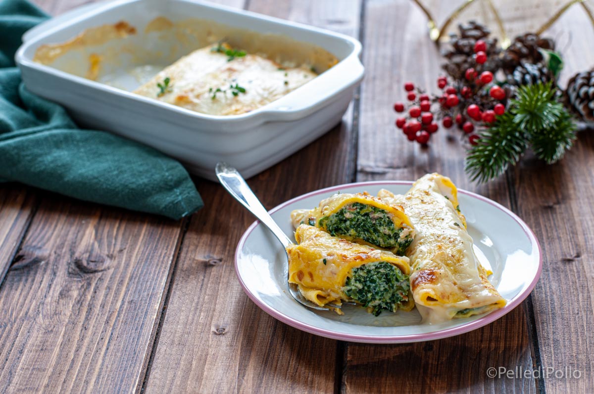 Cannelloni di crespelle con salmone e spinaci