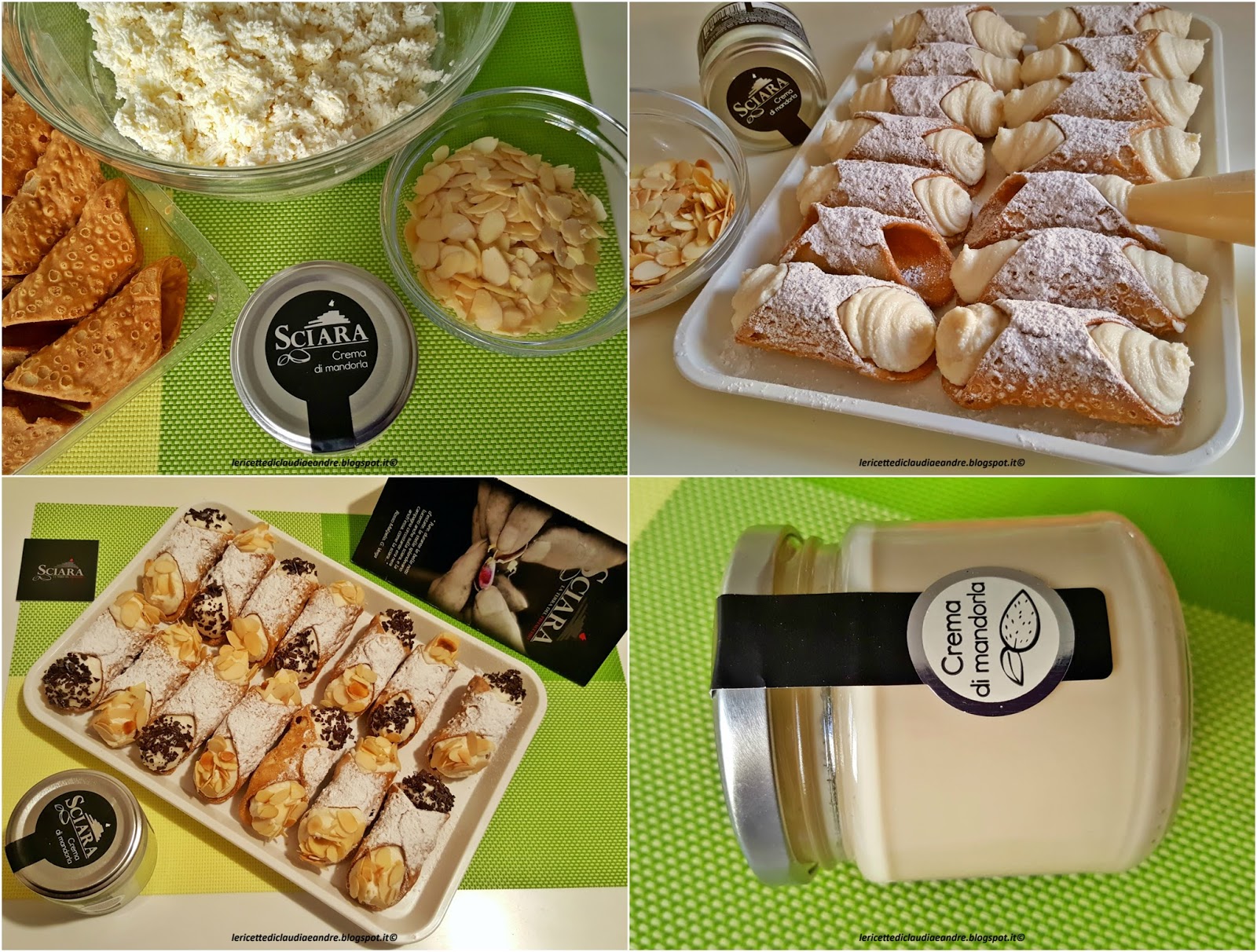 Cannoli con crema di mandorle sciara, lamelle di mandorla e scaglie di cioccolato