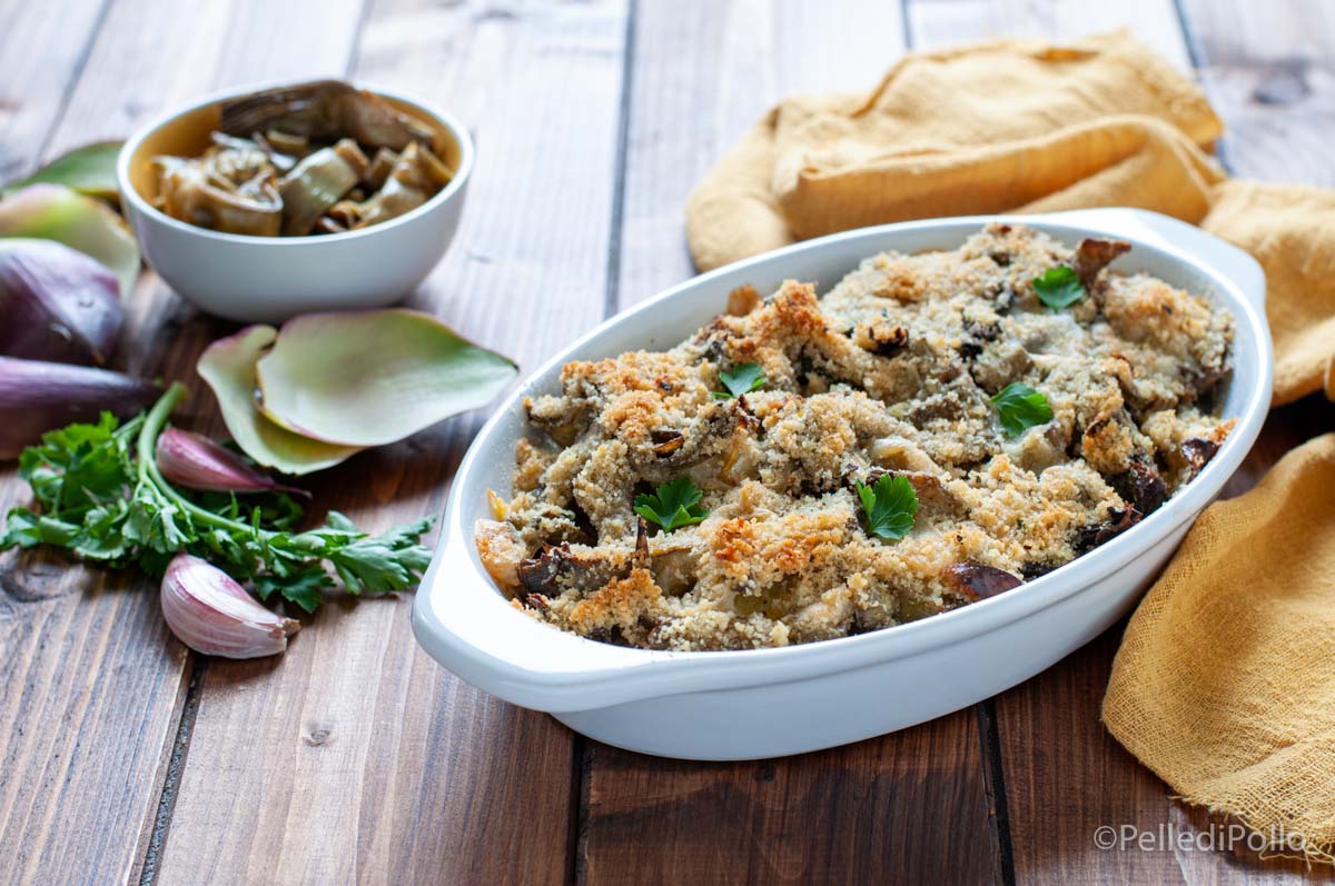 Carciofi e patate gratinati al forno