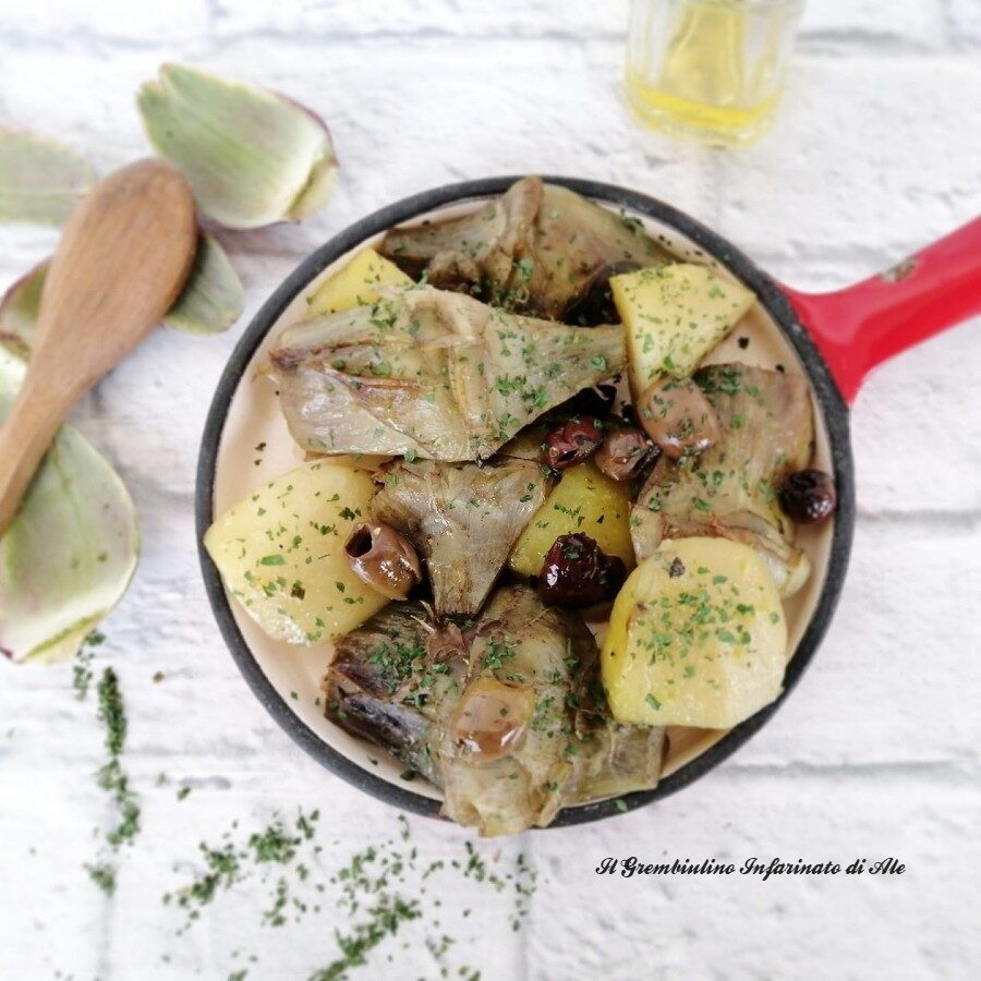 Carciofi in padella con patate ed olive taggiasche