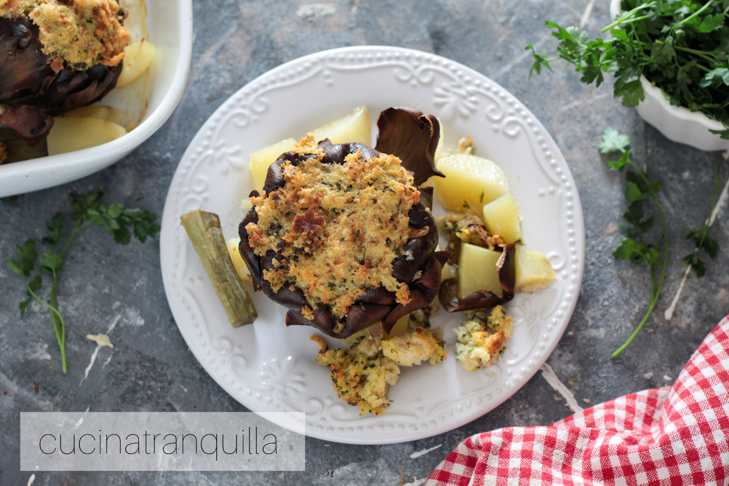 Carciofi ripieni con pane e mortadella